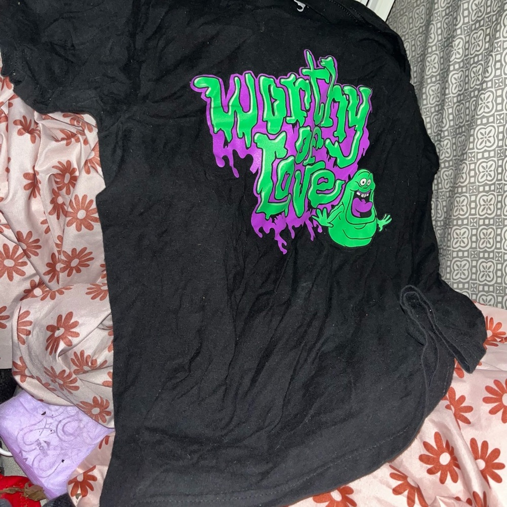 Black Kids Graphic Tee with Green & Purple Slimer Design